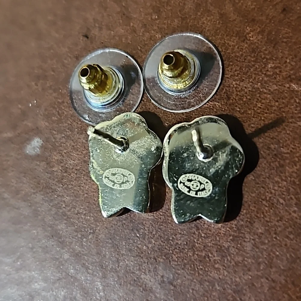 Chanel Camellia Pierced Earrings Gold Red Pink 05P - Picture 3 of 4